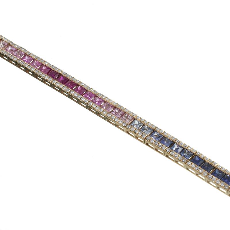 Zlatý náramek s brilianty a barevnými safíry