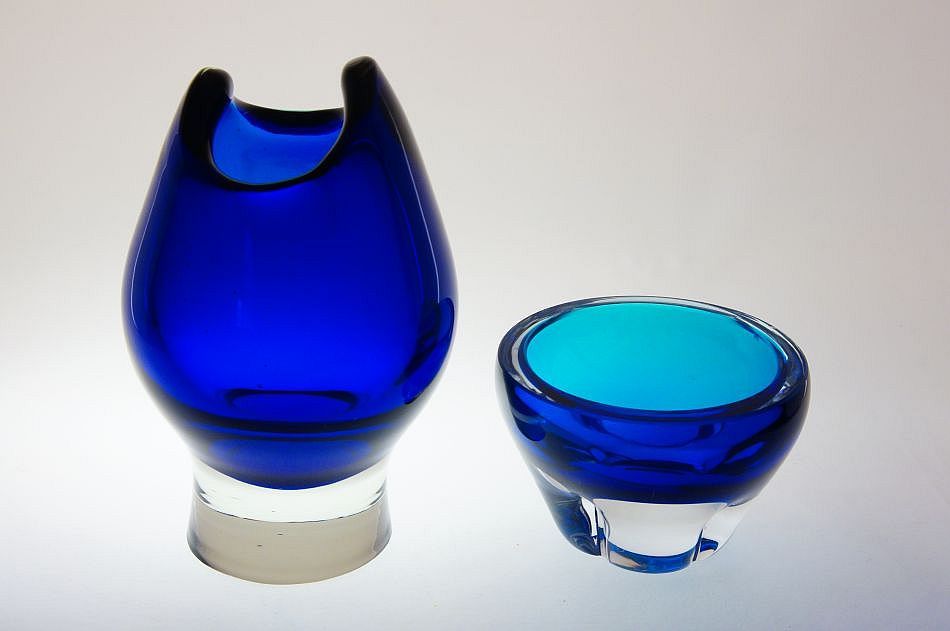 Váza a miska - barva Večerní modř, Milan METELÁK  sklárna Harrachov