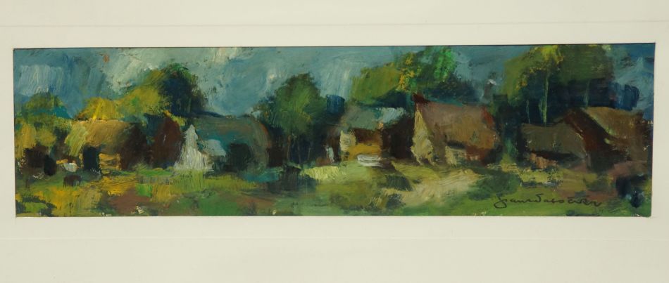 Večer na vsi - panoramatická malba, František PATOČKA olej