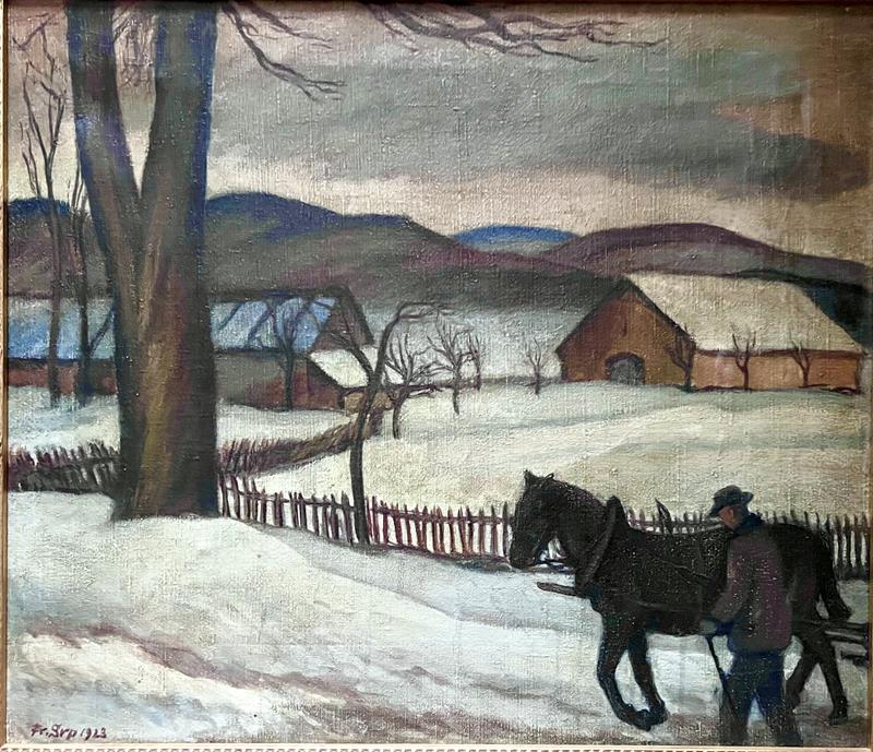 František Srp: Koňský povoz v zimní krajině