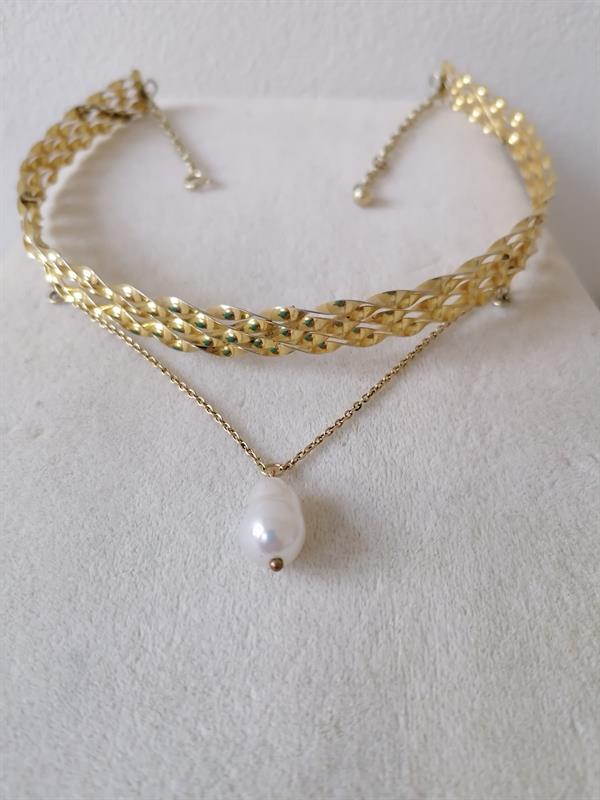 Stříbrný náhrdelník s perlou - choker