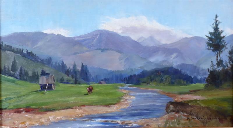 Milena Šimková Elgrová - Horská krajina s říčkou a dřevěnou