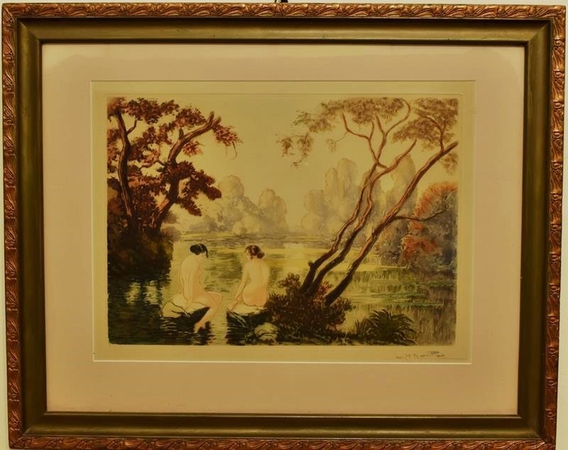 Rozmluva u jezírka, sign. nezjištěna