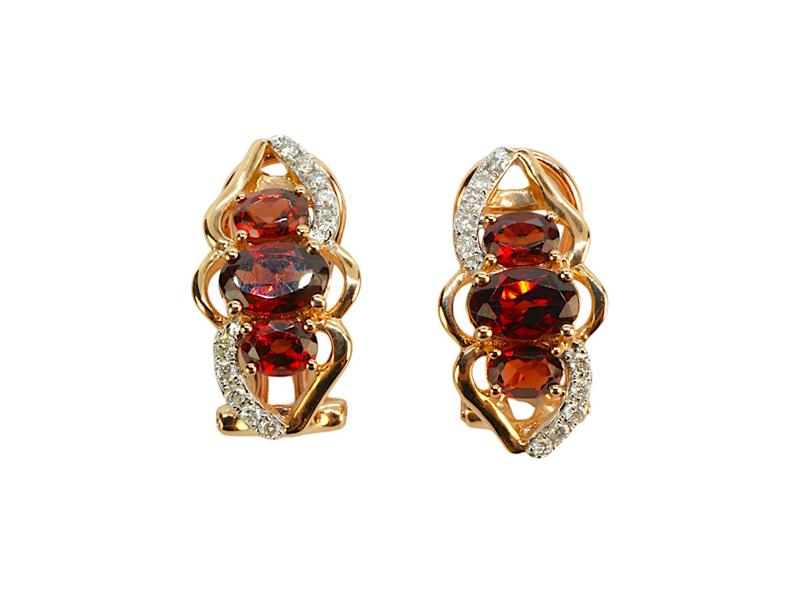 Zlaté náušnice s brilianty a granáty