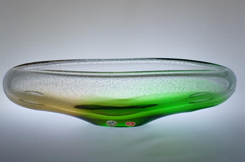 Velká mísa hutní sklo dekor bublinek Fr. ŠPINAR Škrdlovice