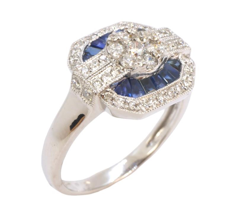 Zlatý prsten se safíry a brilianty