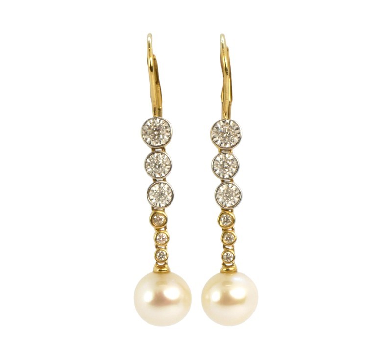 Zlaté náušnice s perlami a diamanty