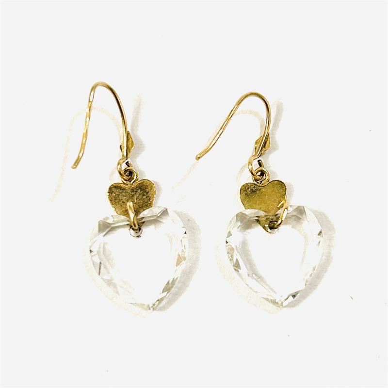 Zlaté náušnice se skleněnými ověsky "srdce"