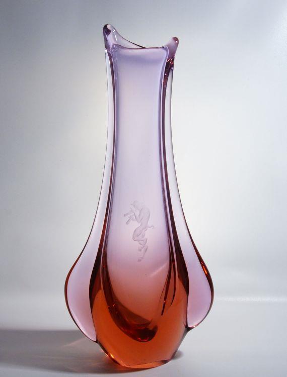 Váza s rytinou FAUN - SATYR royalitové sklo M. KLINGER, ŽBS