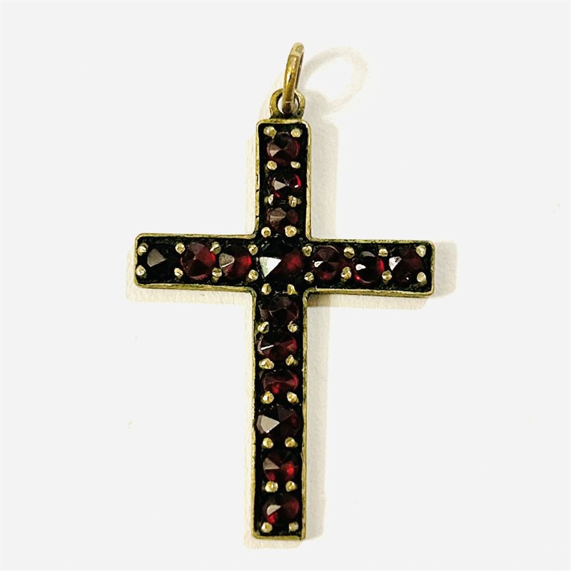 Starožitný přívěšek "kříž" s českými granáty