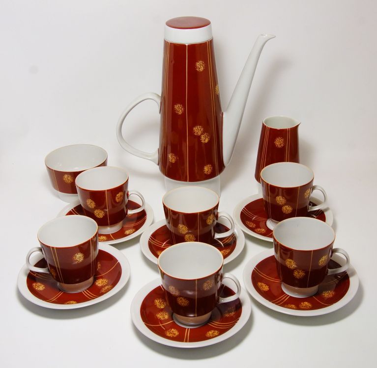 Stylový moka šestiosobní servis, Retro ze 60-70tých let AVM Hansa Německo