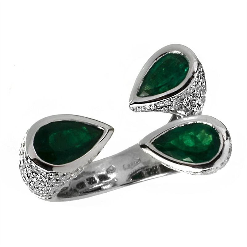 Zlatý designový prsten se smaragdy a brilianty