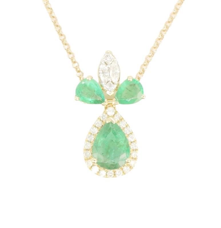 Zlatý náhrdelník s diamanty a smaragdy