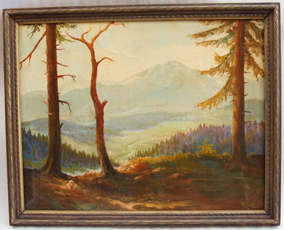 Pohled na Krkonoše, větší formát, Jan KOSEJK 1942 olej na plátně