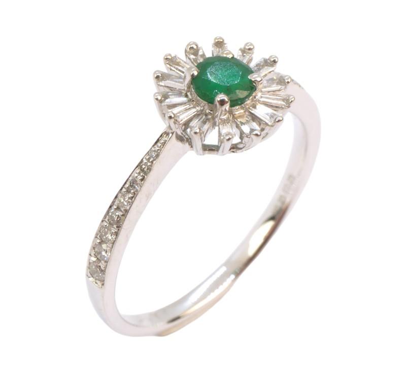 Zlatý prsten se smaragdem a brilianty - květina