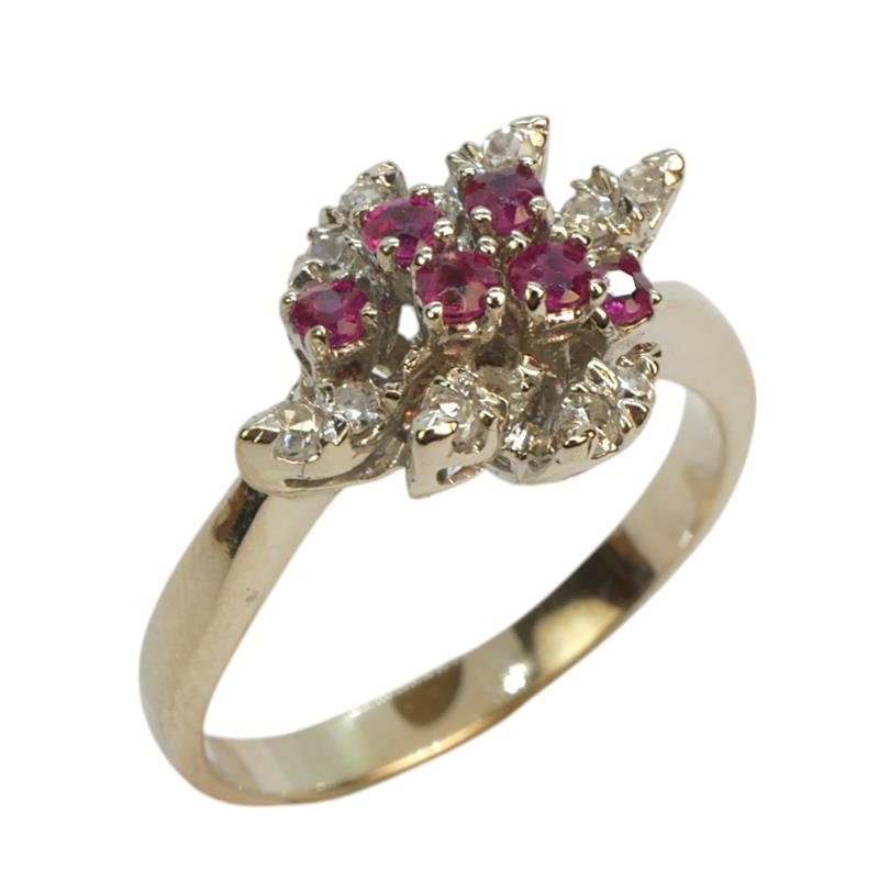 Zlatý prsten s brilianty a rubíny