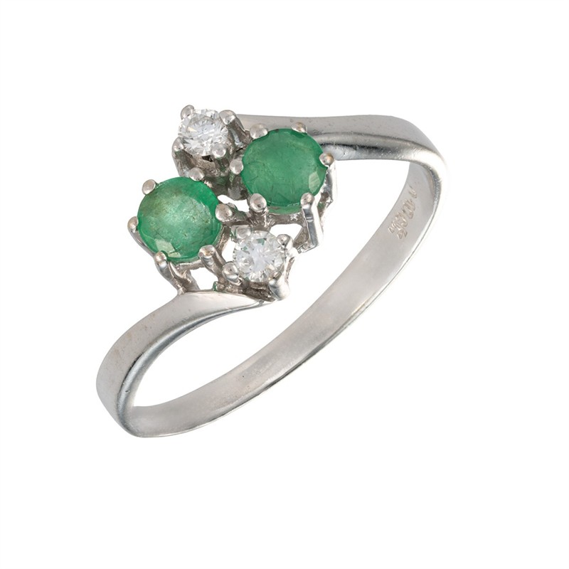 Zlatý prsten se smaragdy 0,30 ct a diamanty 0,10 ct