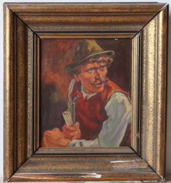 Karel Kostial - Muž s dýmkou - Olej