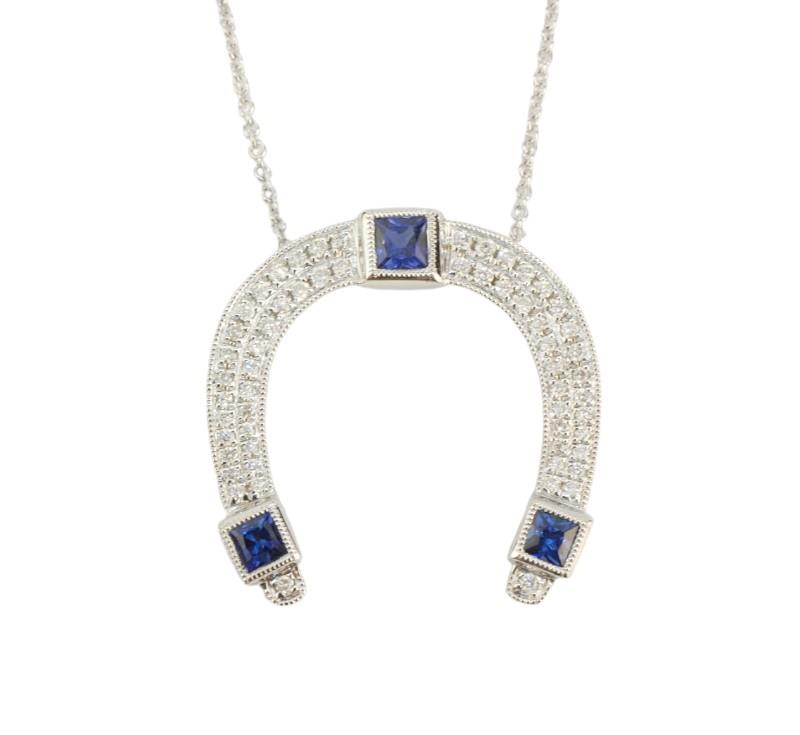 Zlatý náhrdelník s brilianty a safíry