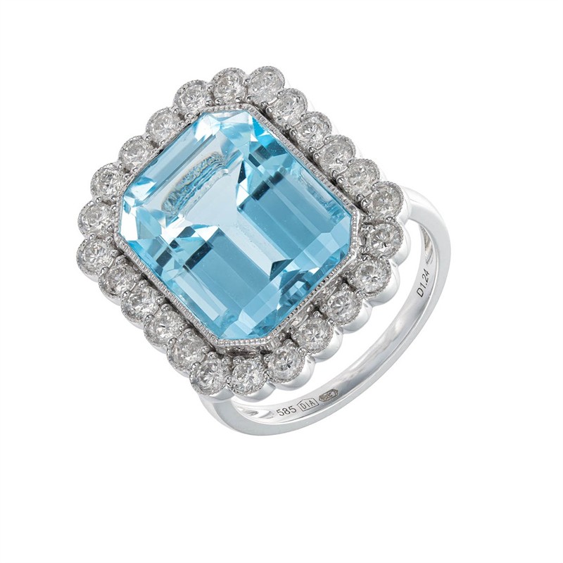 Zlatý prsten s přírodním topazem  a přírodními diamanty