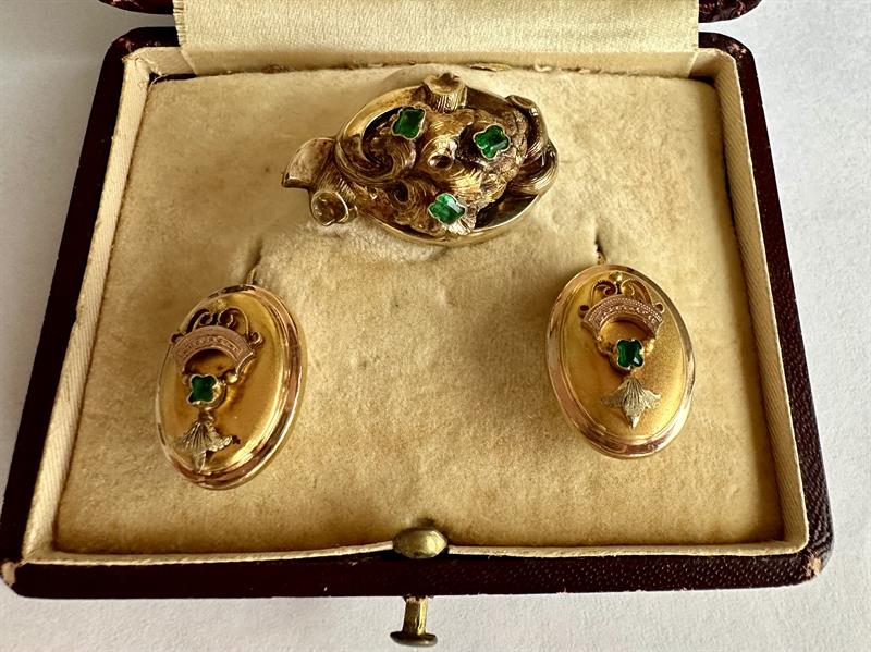 Zlaté náušnice a brož - biedermeier