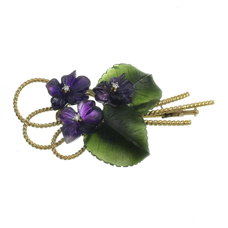 Zlatá brož ve tvaru fialky