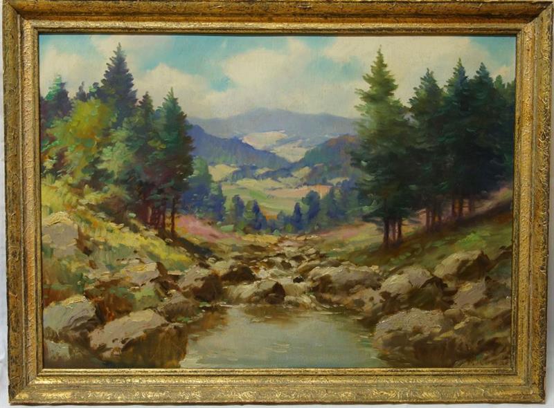 Krajina většího formátu, horská bystřina sign. KOŇÁK, olej