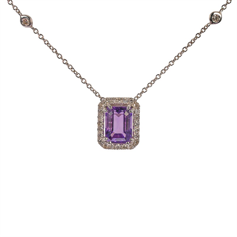 Zlatý přívěsek s přírodními diamanty a ametystem