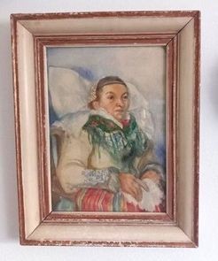 Žena v plzeňském kroji s holubicí, M.N.Cholová, 1955