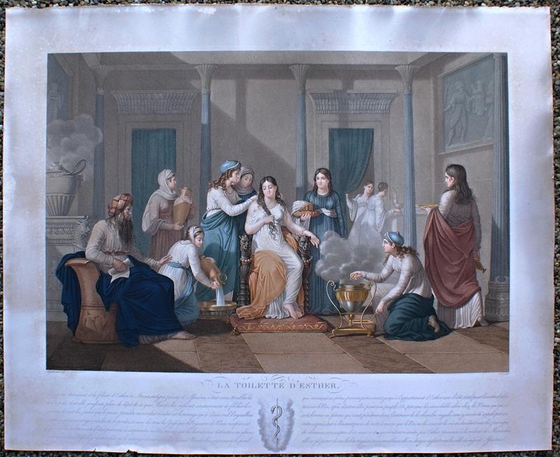 Farebný lept La Toilette d Esther z roku 1819