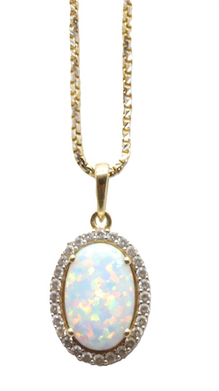Zlatý náhrdelník s opálem a zirkony