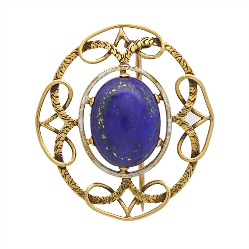 Starožitná zlatá brož s lapisem lazuli