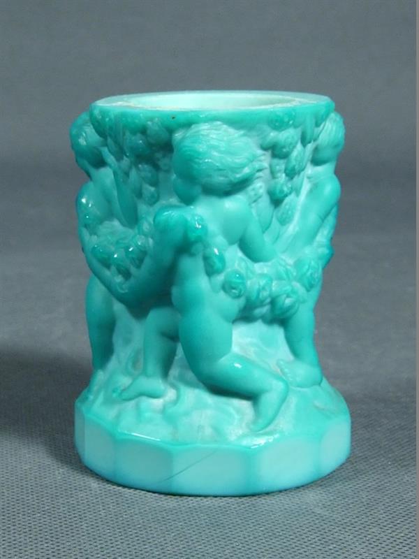 Vázička,Ingrid,malachitové,tyrkysové sklo,staré,v8cm