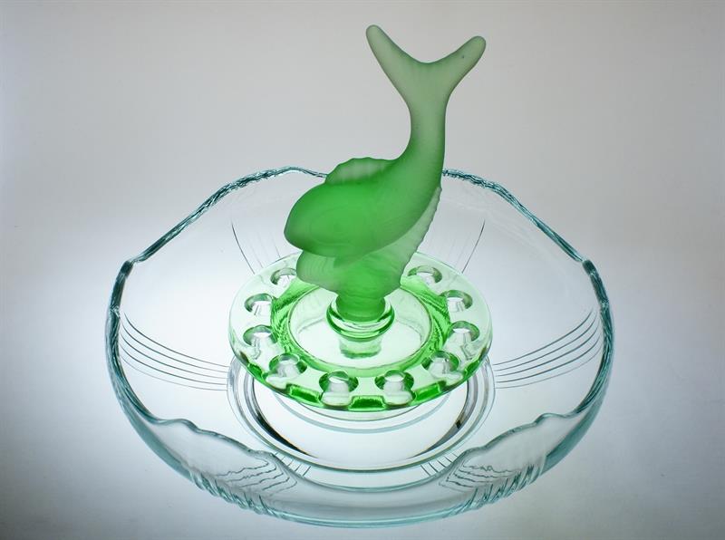 Mísa na aranžování květů ART - DECO zelenkavé sklo, INWALD