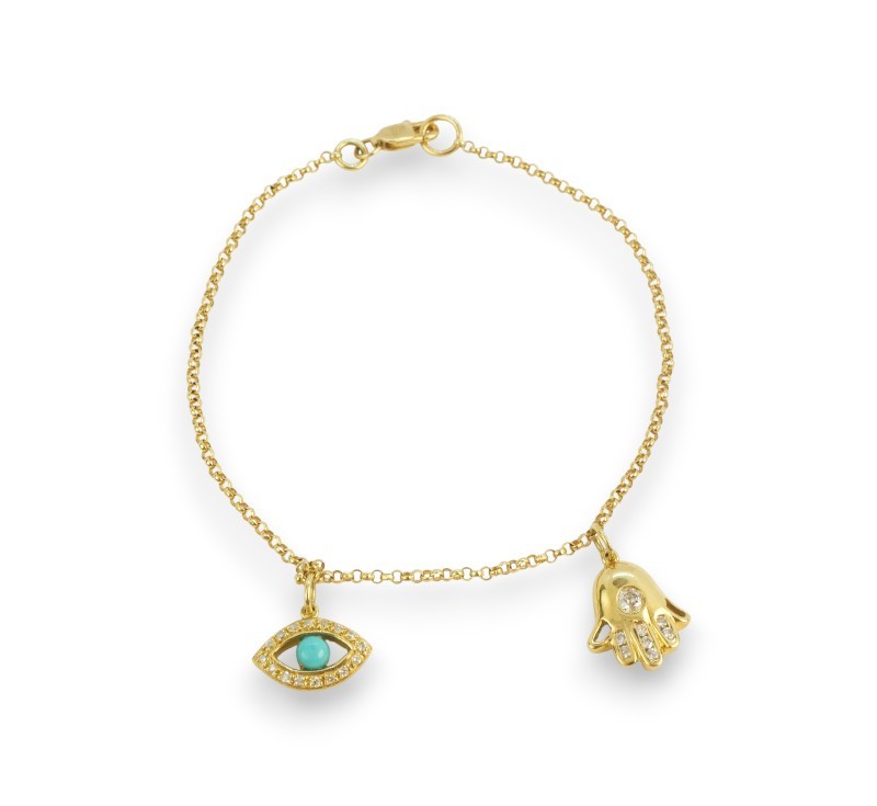 Zlatý náramek s tyrkysy a diamanty