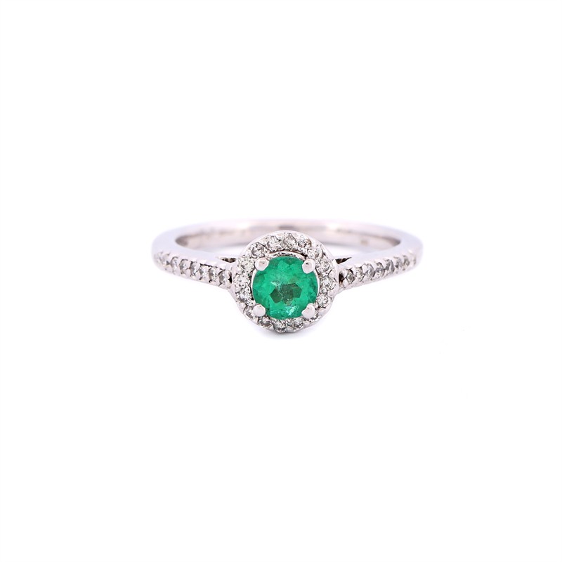 Zlatý prsten se smaragdem 0,45 ct a brilianty + certifikát