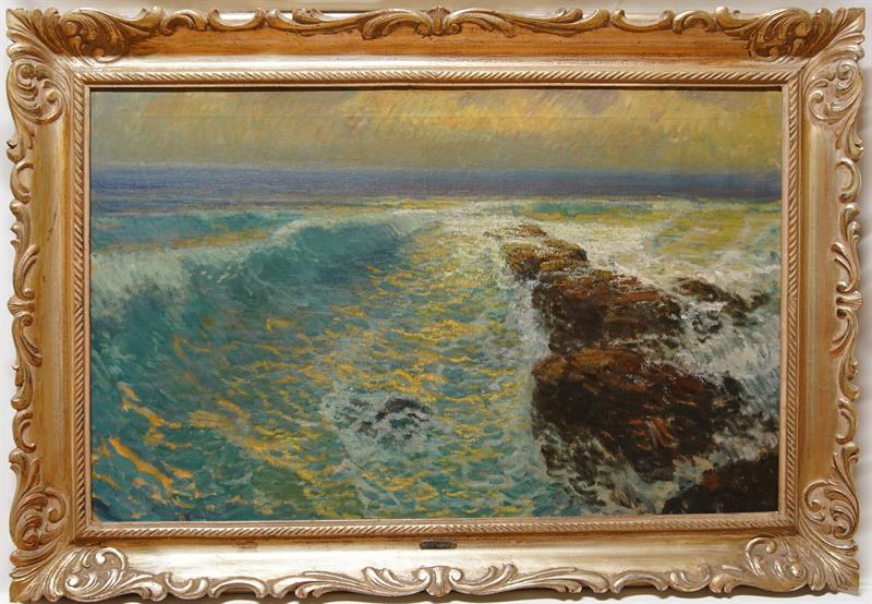 Mořský příboj s útesem - Josef M. ČERNOVICKÝ olejomalba