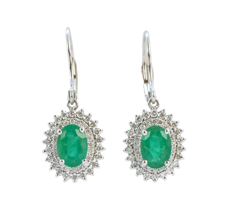 Zlaté náušnice se smaragdy a brilianty 0,6 ct