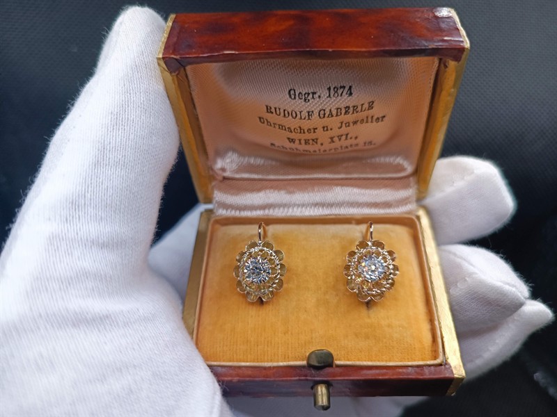 Starožitné zlaté 14k náušnice s přírodními diamanty 1,17ct