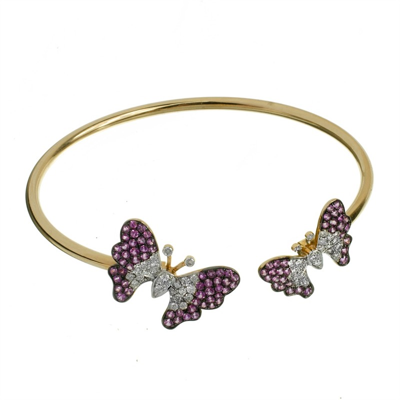 Zlatý náramek s růžovými safíry a brilianty