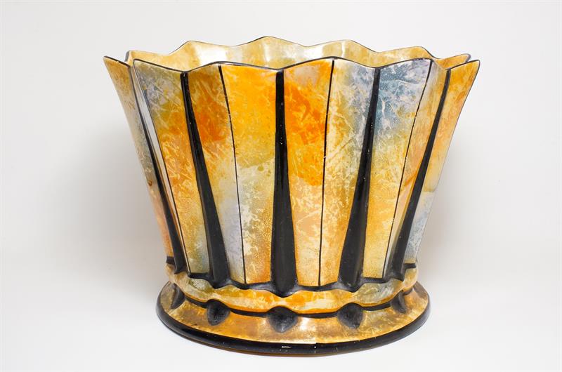 Velký kubistický květináč - glazovaná keramika, značená