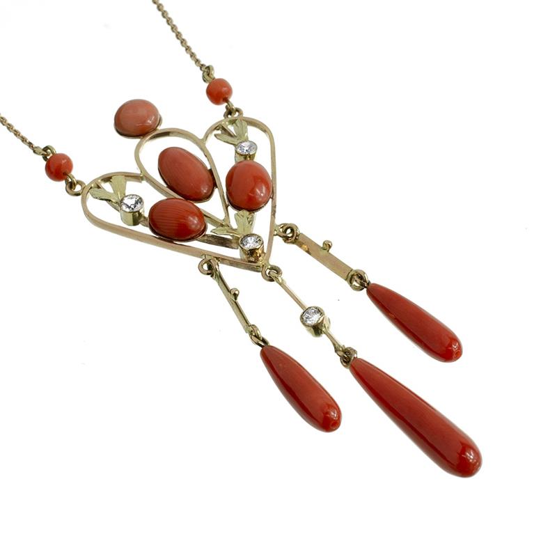 Zlatý secesní závěs s korály