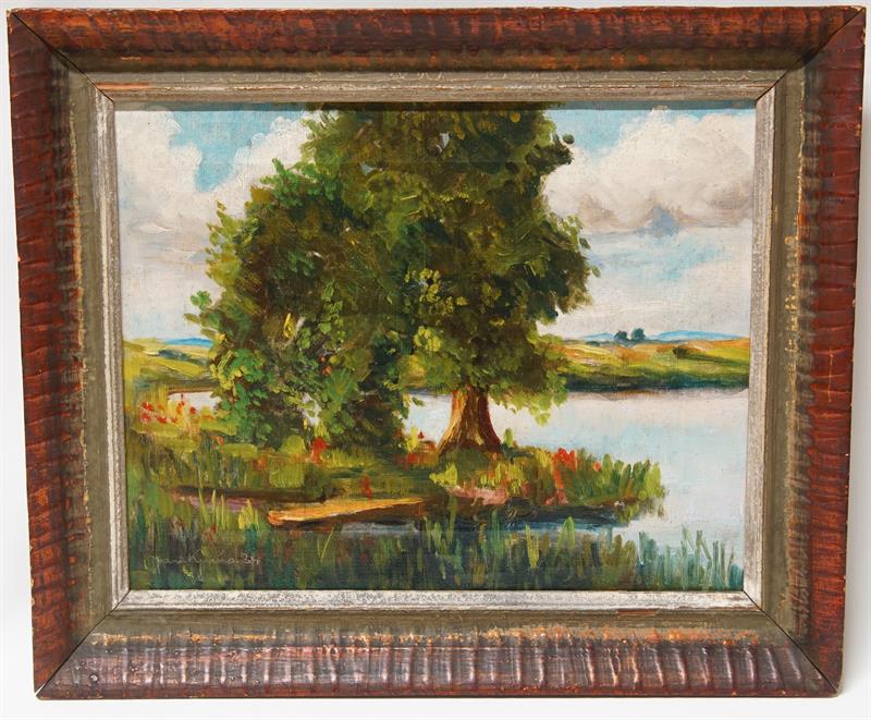 Stromy u zátočiny - Jaroslav (Jaro) KUČERA, olejomalba 1934