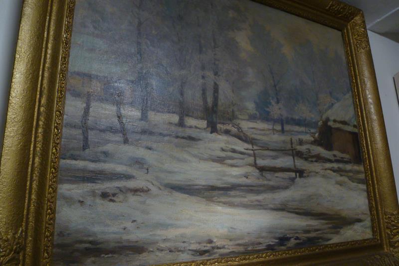 Olej na plátně velký Potok v zimě Vlastimil Kuřil