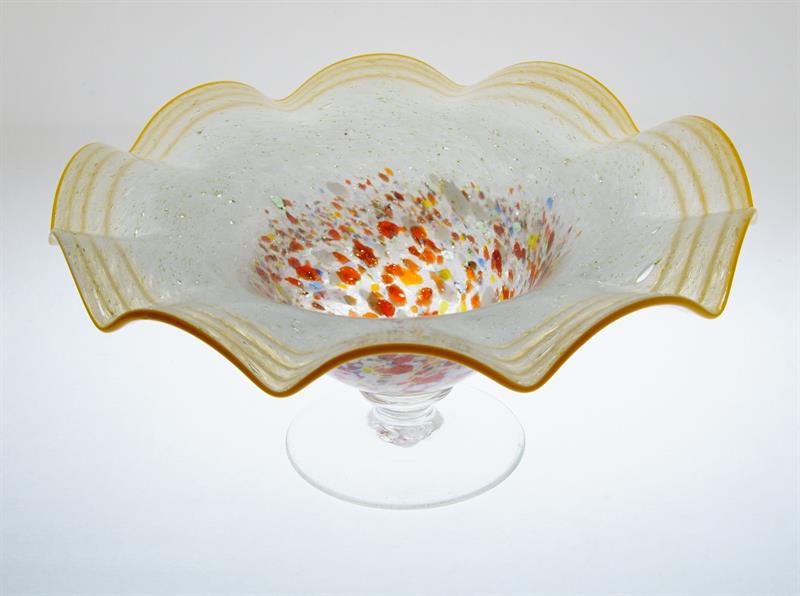Secesní pestrobarevná mísa ovíjená nití z Tango skla, CHLUM