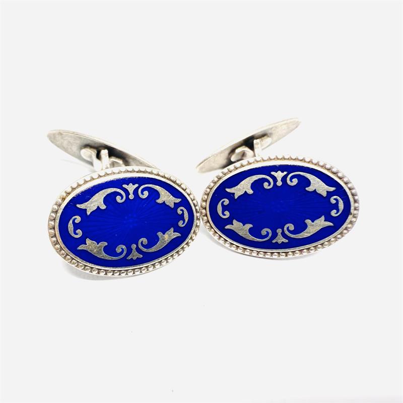 Stříbrné manžetové knoflíčky s modrými smalty