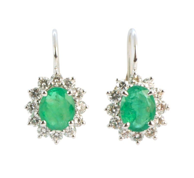 Zlaté náušnice se smaragdy a brilianty 0,56 ct