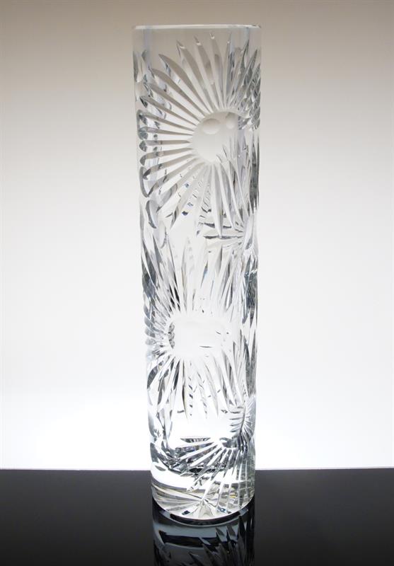 Velká křišťálová broušená váza s dekorem květů Josef PRAVEC