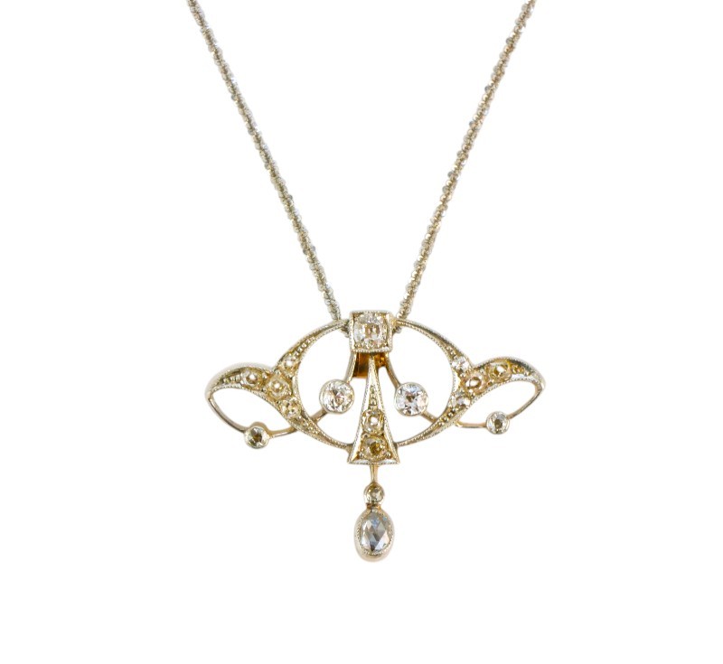 Zlatý secesní závěs s brilianty