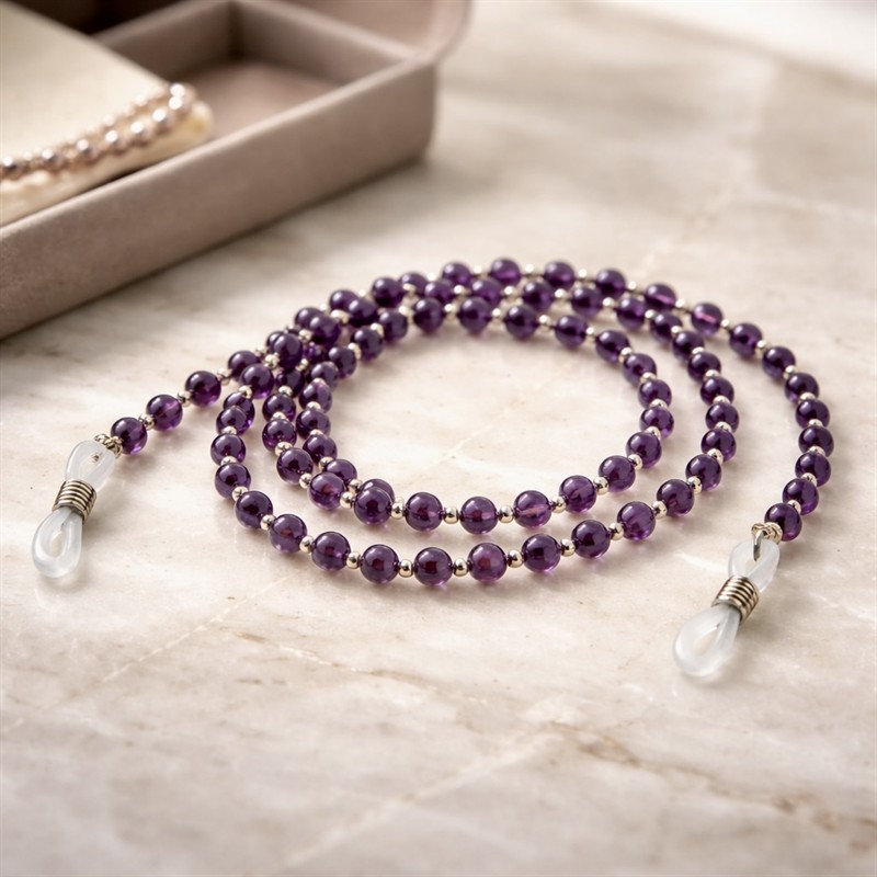 Šňůrka na brýle ametysty a sterlingové stříbro